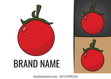 Logotipo de tomate rojo fresco. Logotipo vegetal de los tomates. Logo de Slice Tomato Veggie