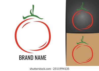 Logotipo de tomate vermelho fresco. Logotipo vegetal do tomate. Logotipo vegetal de tomate fatiado