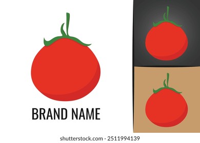 Fresh red tomato logo. Tomatoes vegetable logotype. Slice tomato veggie logo