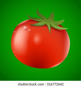 Fresh red tomato on green background illustration