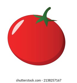 Fresh red tomato on a white background. Single tomato. Cherry tomato. Tomato icon. Vegetable salad ingredient.