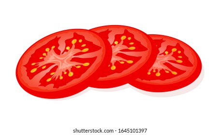 Fresh red tomato sliced slices isolated on white background. Juicy ripe tomato. Vector Illustration.