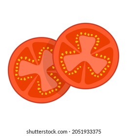 Fresh red tomato sliced slices isolated on white background. Flat tomato icon. Vector Illustration.