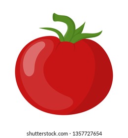 Fresh Red Tomato Vegetable isolated on white background. Tomato Icon for Market, Recipe Design. Organic Food. Cartoon Flat Style. Vector illustration for Your Design, Web.