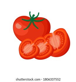 Fresh Red Tomato Vegetables isolated on white background. Tomato Icon for Market, Recipe Design. Organic Food.