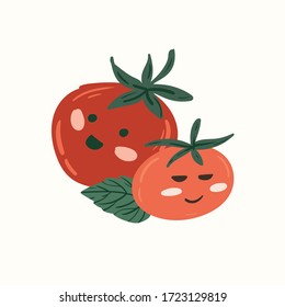 Fresh red tomatoes vector illustrations. hand draw cartoon Scandinavian nordic design style for fashion or interior or cover or textile or background.
