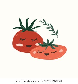 Fresh red tomatoes vector illustrations. hand draw cartoon Scandinavian nordic design style for fashion or interior or cover or textile or background.