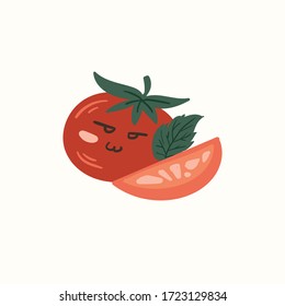 Fresh red tomatoes vector illustrations. hand draw cartoon Scandinavian nordic design style for fashion or interior or cover or textile or background.