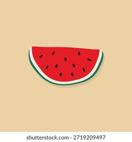 Frische rote Wassermelone Scheibe mit schwarzen Samen im flachen Vektorstil. Minimalistische Sommerfrucht-Illustration für gesunde Snack- und Dessertdesigns