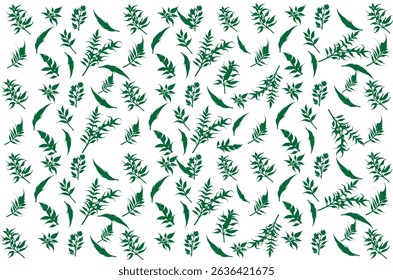 A fresh, repeating seamless pattern of green botanical elements. Great for textile prints, eco-themed packaging, and background use