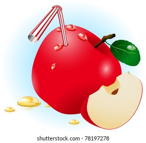 Fresh ripe apple juice. Vector.