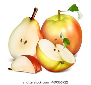 Fresh ripe apples and pears. Fully editable handmade mesh. Vector illustration.