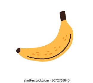 Fresh ripe banana in peel. Sweet tropical food icon. Natural exotic banan in yellow skin in doodle style. Raw vitamin. Colored flat vector illustration isolated on white background