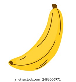 Fresh ripe banana in peel. Sweet tropical food icon. Natural exotic banan in yellow skin in doodle style. Raw vitamin. Colored flat vector illustration isolated on white background