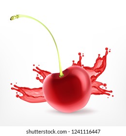 Fresh ripe cherry with juice. Vector icon. EPS10