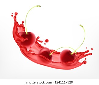 Fresh ripe cherry with juice. Vector icon. EPS10