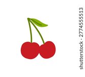 Fresh Ripe Cherry Simple Vector Illustration on Isolated White Background. Cherry Fruit Vector for Food Packaging and Product Design