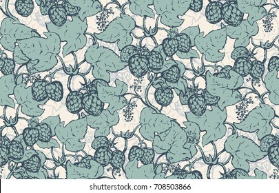 Fresh ripe curl lush lupulus cluster group on white backdrop. Freehand line black ink hand drawn design sketchy in art retro doodle cartoon graphic style pen on paper. Closeup view of weave surface