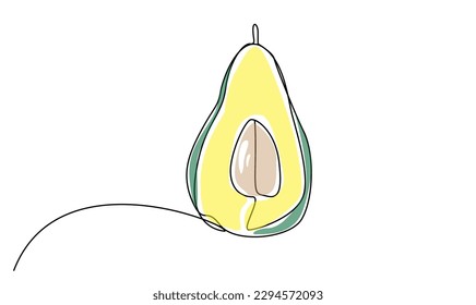 fresh ripe half avocado fruit line art