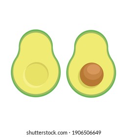 Fresh, ripe, healthy, summer avocado with green peel, yellowish filling, and a seed inside