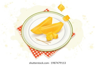 Fresh and ripe mango slices vector illustration