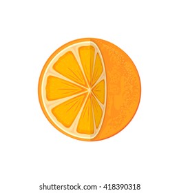 Fresh ripe orange isolated on white background, juicy orange icon, illustration.