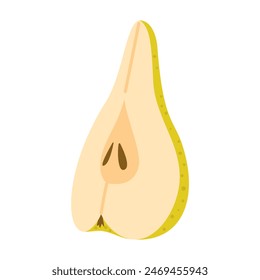 Fresh ripe Pear slice icon. Healthy vegetarian snack, cut Pear for design, infographic. Sliced on pieces Pear. Hand drawn trendy flat style isolated on white. Vector illustration
