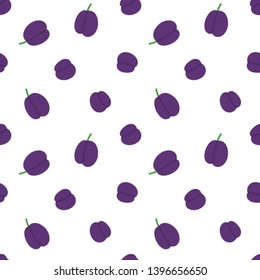 Fresh ripe plums vector seamless pattern background.