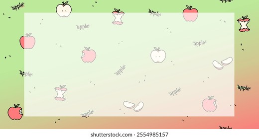 Fresh ripe red apples seamless pattern. Slices and whole Doodle drawn apple. Summer autumn harvest garden background. Healthy fruit concept.