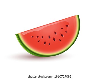 Fresh and ripe sliced watermelon vector cartoon illustration isolated on white background. Watermelon, summer food full of vitamins. Sliced red berry for juice or cocktails.