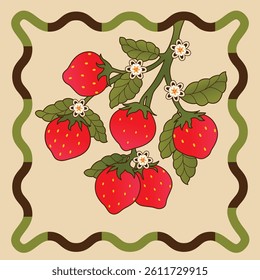 Fresh And Ripe Strawberries With Vibrant Red Color Lush Green Leaves Vector Art
