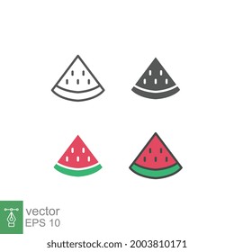 Fresh Ripe Watermelon in slices for feeling summer time. Fresh red melon slice with seeds or ossicles. Food, fruit, melon, summer, water, icon. Vector illustration. Design on white background EPS10