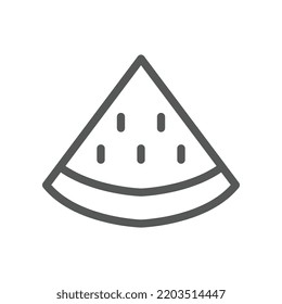 Fresh Ripe Watermelon in slices for feeling summer time. Fresh red melon slice with seeds or ossicles. Food, fruit, melon, summer, water, icon. Vector illustration filled outline style EPS10