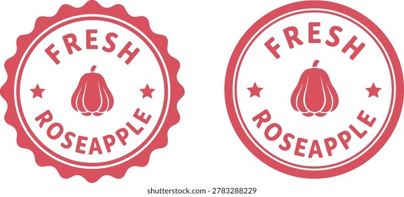 Fresh roseapple badge logo design with vintage circular emblem and fruit icon isolated on white background