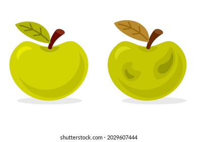 Fresh and rotten apple icon. Clipart image isolated on white background