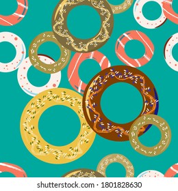 fresh round colorful donuts.isolated on a white background.seamless vector pattern.