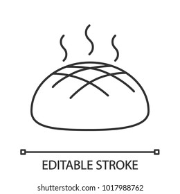 Fresh round rye bread loaf linear icon. Thin line illustration. Contour symbol. Vector isolated outline drawing. Editable stroke