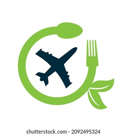 Fresh runway food logo concept design. Food Plane logo design template.