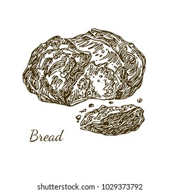 Fresh rye bread. Engraving style. Sketch. Vector illustration.