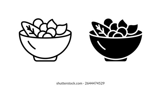Fresh salad bowl icon set representing healthy food, nutrition, and vegetarian meals. Perfect for diet, wellness, and restaurant themes.