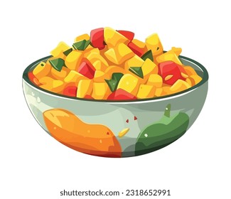 Fresh salad bowl with organic and fruit icon isolated