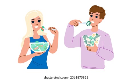 fresh salad bowl vector. diet vegetable, white lunch, dinner lettuce fresh salad bowl character. people flat cartoon illustration