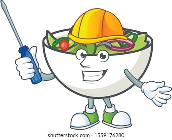 Fresh salad cartoon character with automotive mascot