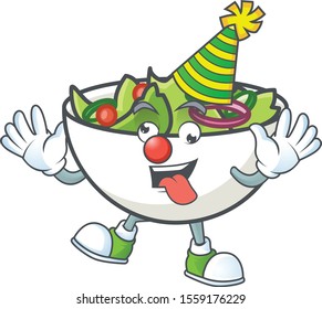 Fresh salad cartoon character with clown mascot