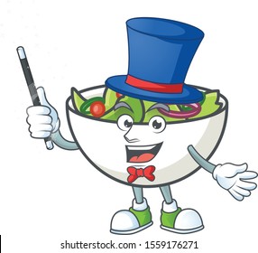 Fresh salad cartoon character with magician mascot