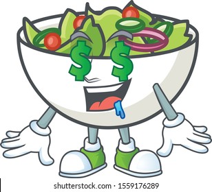 Fresh salad cartoon character with money eye mascot