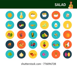 Fresh salad concept flat icons