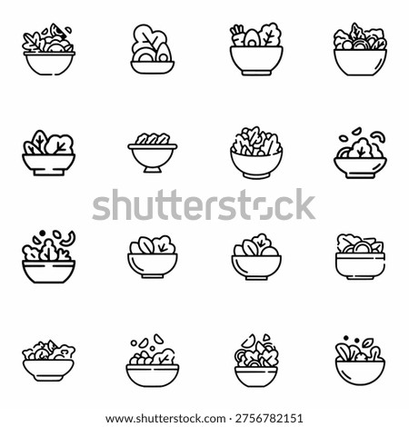 Fresh Salad Icon Set Vector Healthy Food Line Icons Collection