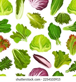 Ensalada fresca deja un diseño de patrón impecable con una plantilla de vectores de verduras verdes