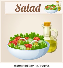 Fresh salad with olive oil. Detailed Vector Icon. Series of food and drink and ingredients for cooking.